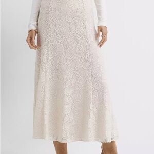 NWT LOFT Ivory Lace Midi Skirt